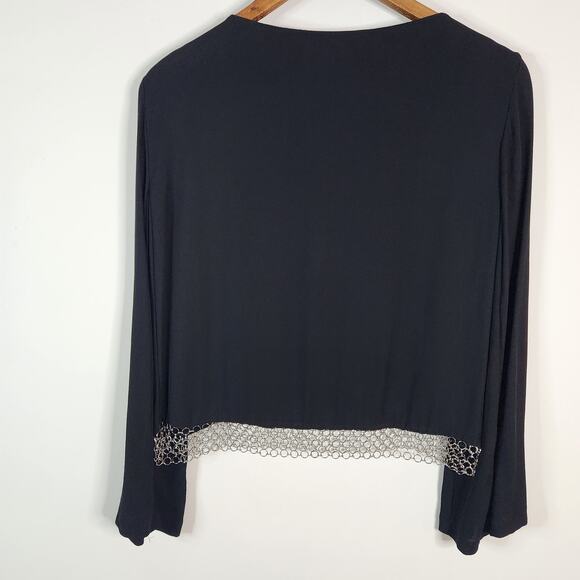 Zara Black Keyhole Long Sleeve Cropped Chain Blouse Size Medium Grunge Edgy - Picture 5 of 7